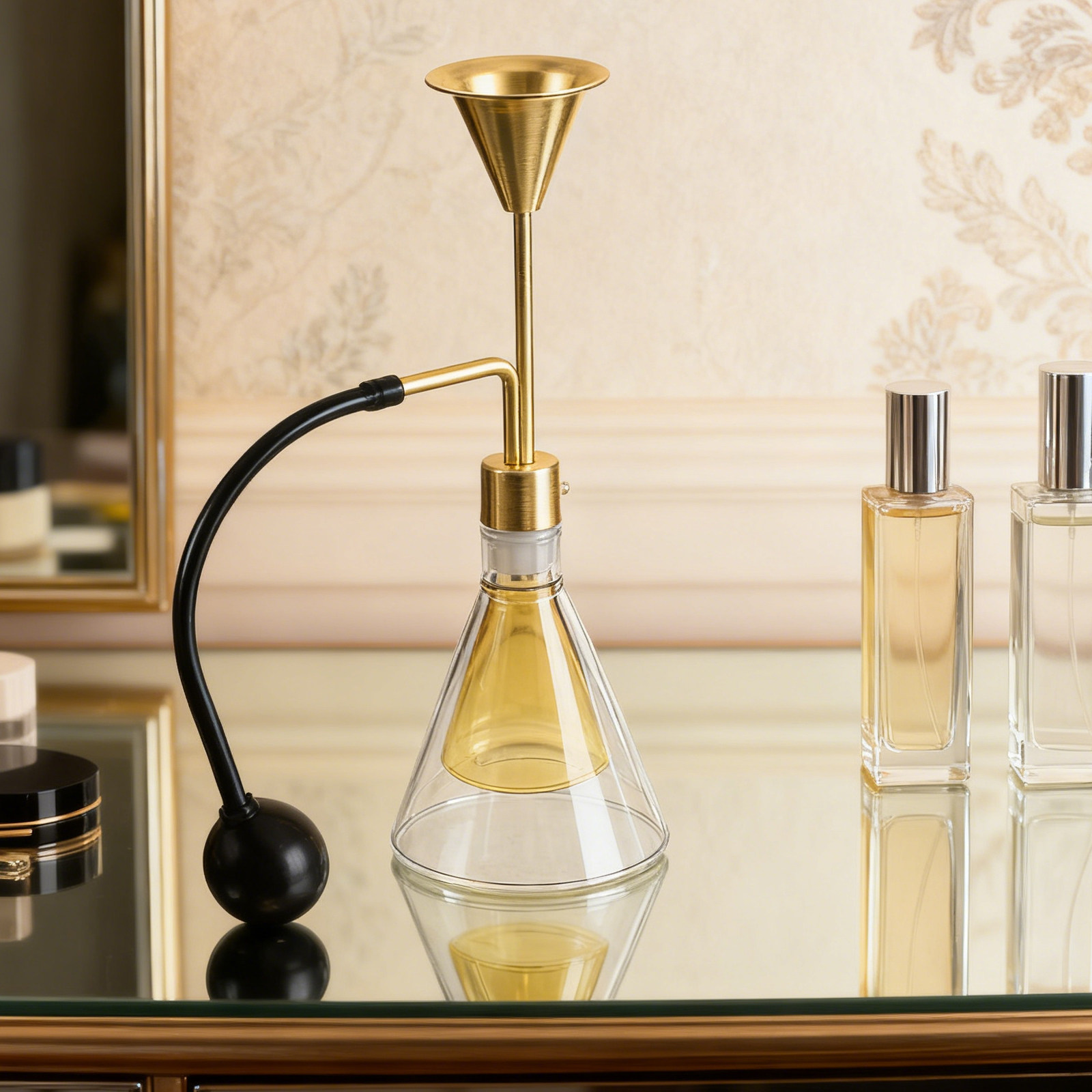 Perfume Fragrance Oil - 二重壁ガラス製エッセンシャルオイルボトル、ロングポンプ付き香水瓶、ホームオフィススパ用アロマディフューザー、アロマディスプレイボトル、フレグランスボトル