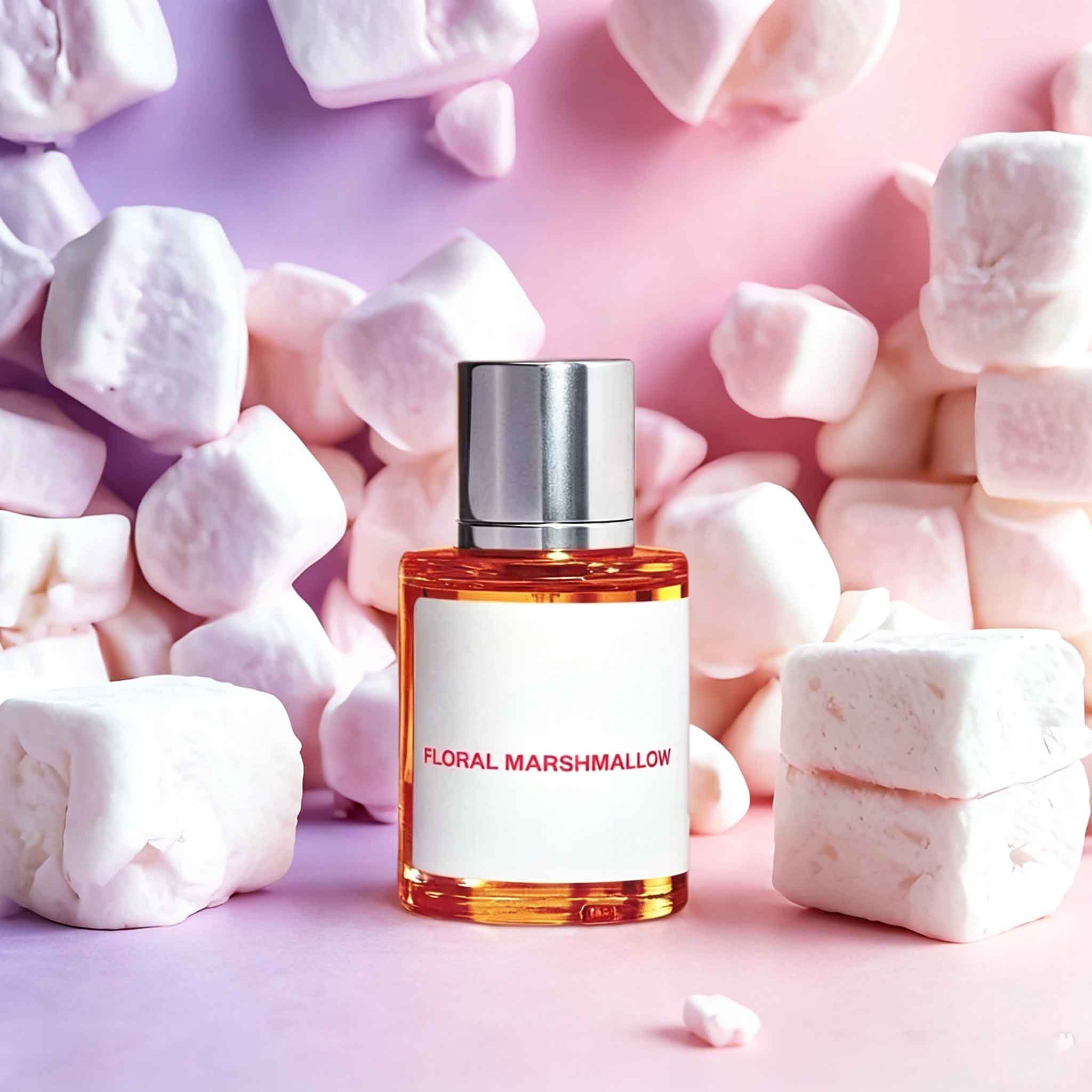 Perfume Fragrance Base - フローラルマシュマロ フローラルコットンキャンディの香り。トップノートはコットンキャンディ、オレンジフラワーオイル、ベルガモットの甘くて柔らかな香り、ミドルノートはオレンジフラワー、スイカズラ、ジャスミンの柔らかなフローラルの香り、ベースノートはアンバー、バニラ、ムスク。