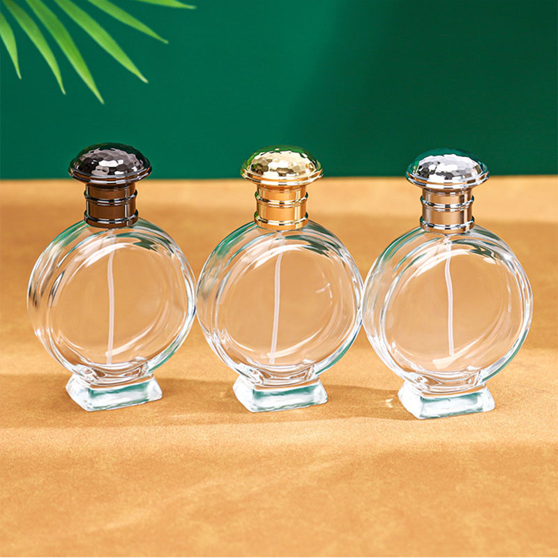 Perfume Fragrance Base - 100ML詰め替え可能な香水スプレーボトル、ユニークな平円形のボディと安定した四角いベース、携帯用フレグランスディスペンサー