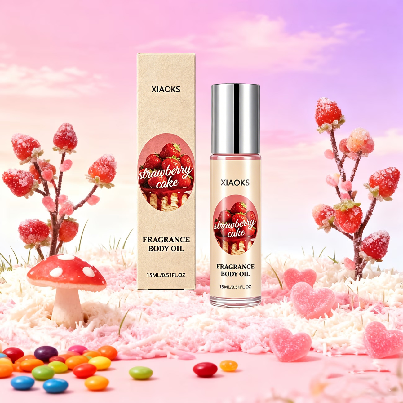 1本のストロベリーケーキ型スイートロールオン香水 - 魅力的 - On Perfume & Fragrance Kota Bogor のレビューと価格