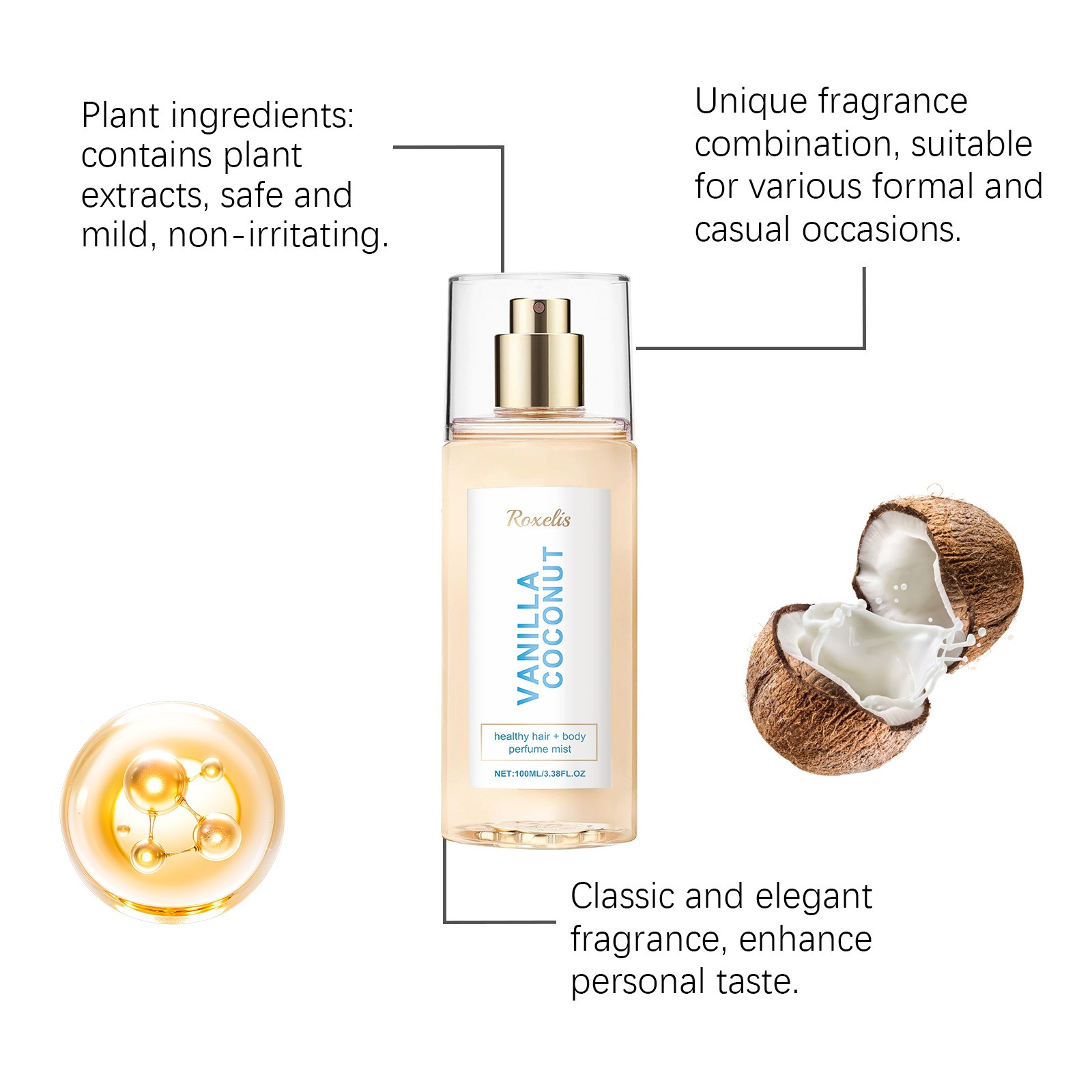 ROXELIS バニラココナッツ ヘア＆ボディ パフュームミ - Perfume Fragrance Hair Spray のレビューと価格